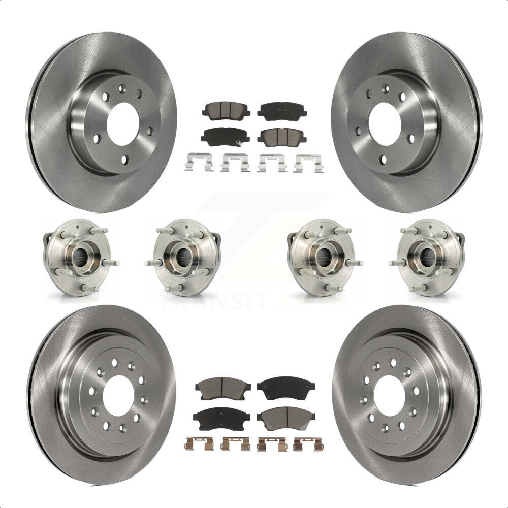 Front Rear Hub Bearings Assembly Disc Brake Rotors And Ceramic Pads Kit (10Pc) For 2013-2015 Cadillac ATS AWD With 300mm Diameter Rotor KBB-119465 by Transit Auto