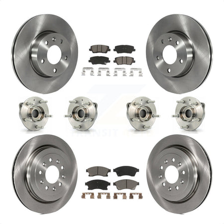 Front Rear Hub Bearings Assembly Disc Brake Rotors And Ceramic Pads Kit (10Pc) For 2013-2015 Cadillac ATS AWD With 300mm Diameter Rotor KBB-119465 by Transit Auto