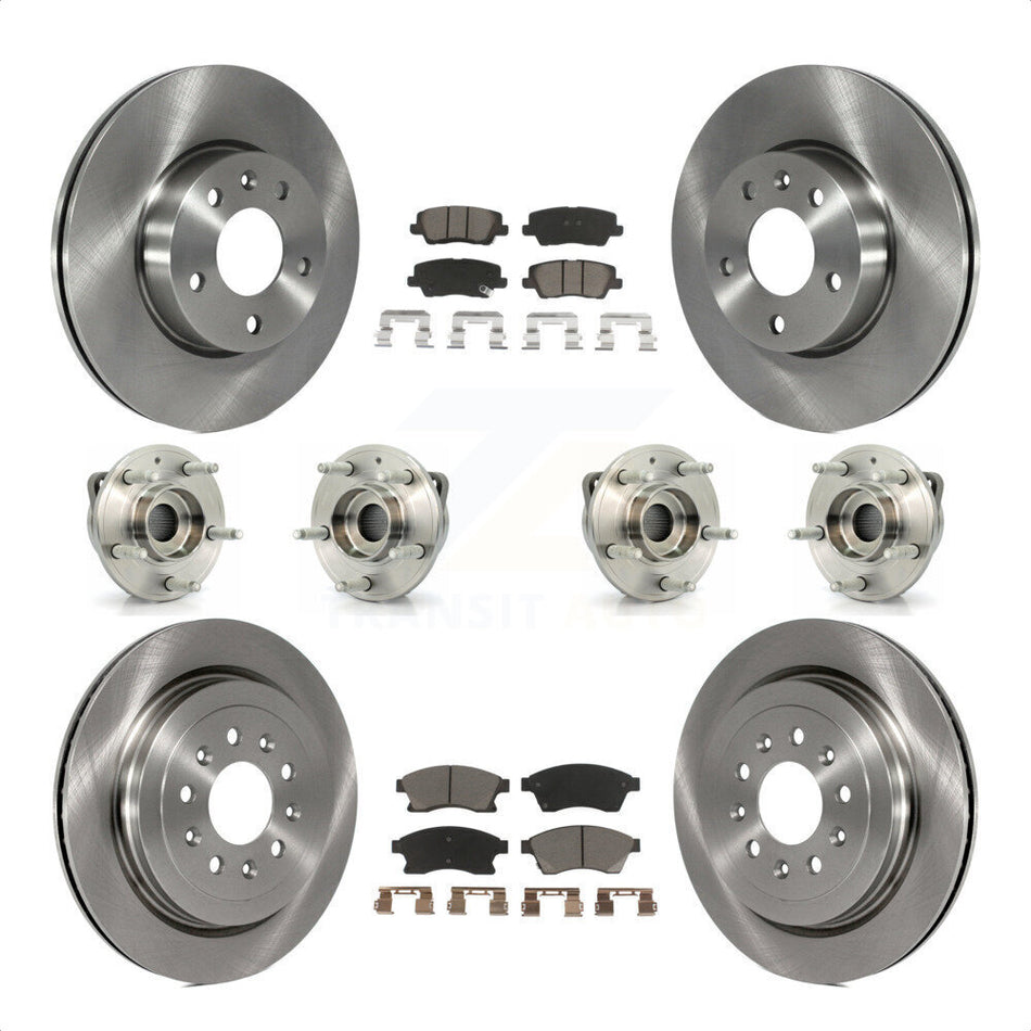 Front Rear Hub Bearings Assembly Disc Brake Rotors And Ceramic Pads Kit (10Pc) For 2013-2015 Cadillac ATS AWD With 300mm Diameter Rotor KBB-119465 by Transit Auto