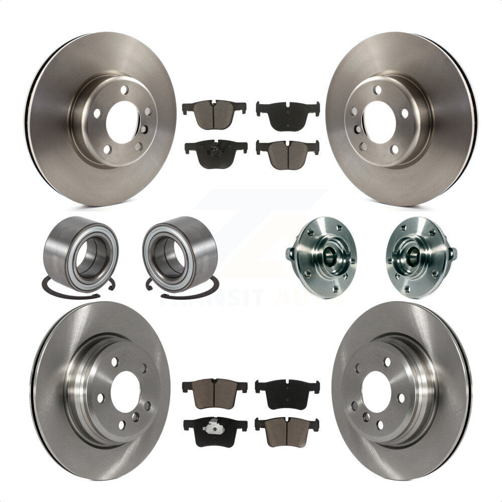 Front Rear Wheel Hub Bearings Assembly Disc Brake Rotors And Ceramic Pads Shoes Kit (10Pc) For BMW 335i xDrive 435i GT Gran Coupe Without Blue Painted Calipers KBB-119517 by Transit Auto