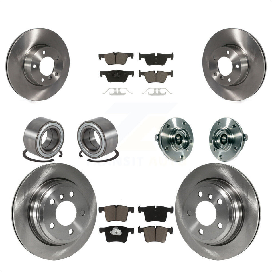 Front Rear Wheel Hub Bearings Assembly Disc Brake Rotors And Ceramic Pads Shoes Kit (10Pc) For BMW 328i xDrive 320i 428i Gran Coupe 328d GT KBB-119521 by Transit Auto