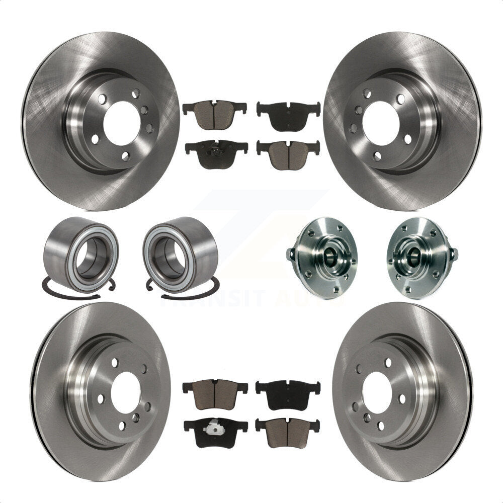 Front Rear Hub Bearing Assembly Disc Brake Rotors And Ceramic Pads Shoe Kit (10Pc) For 2015-2016 BMW 428i xDrive Gran Coupe Without Blue Painted Calipers With M Sport Package KBB-119523 by Transit Auto