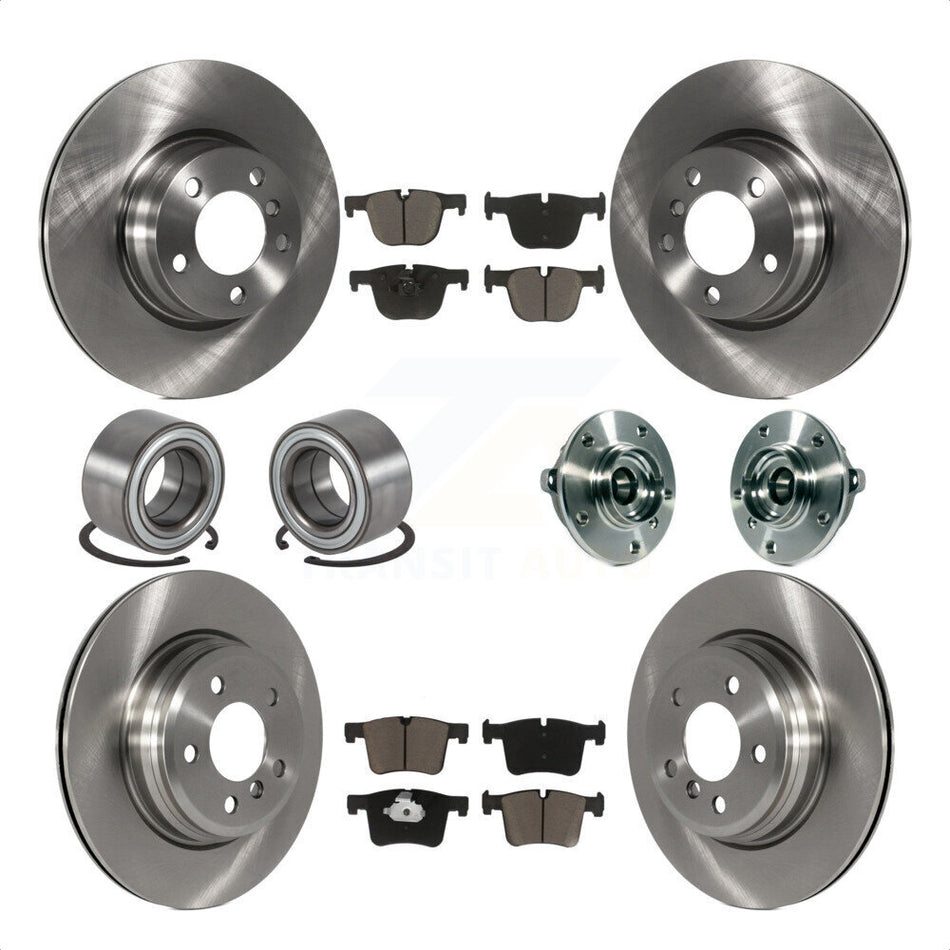 Front Rear Hub Bearing Assembly Disc Brake Rotors And Ceramic Pads Shoe Kit (10Pc) For 2015-2016 BMW 428i xDrive Gran Coupe Without Blue Painted Calipers With M Sport Package KBB-119523 by Transit Auto