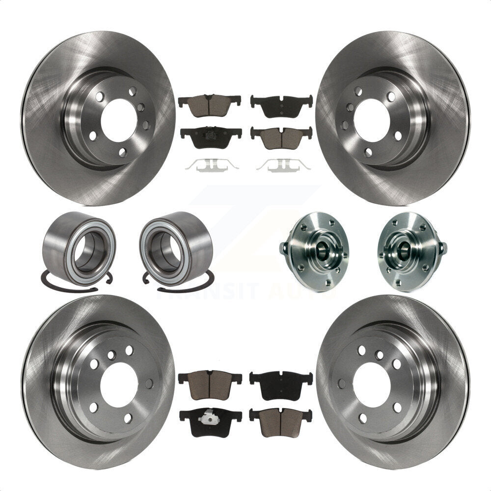 Front Rear Wheel Hub Bearings Assembly Disc Brake Rotors And Ceramic Pads Shoes Kit (10Pc) For 2015 BMW 328i xDrive Without Blue Painted Calipers With M Sport Package KBB-119525 by Transit Auto