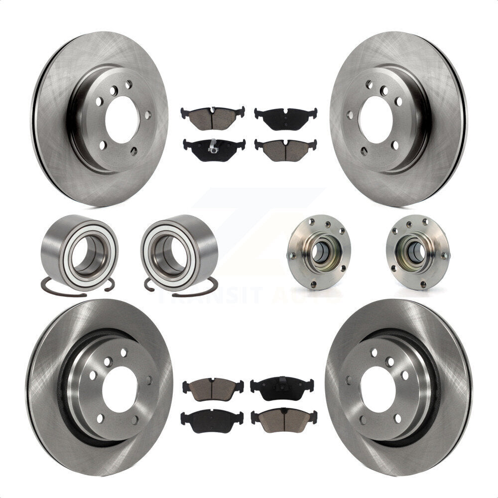Front Rear Wheel Hub Bearings Assembly Disc Brake Rotors And Ceramic Pads Shoes Kit (10Pc) For 2001-2005 BMW 325i KBB-119575 by Transit Auto