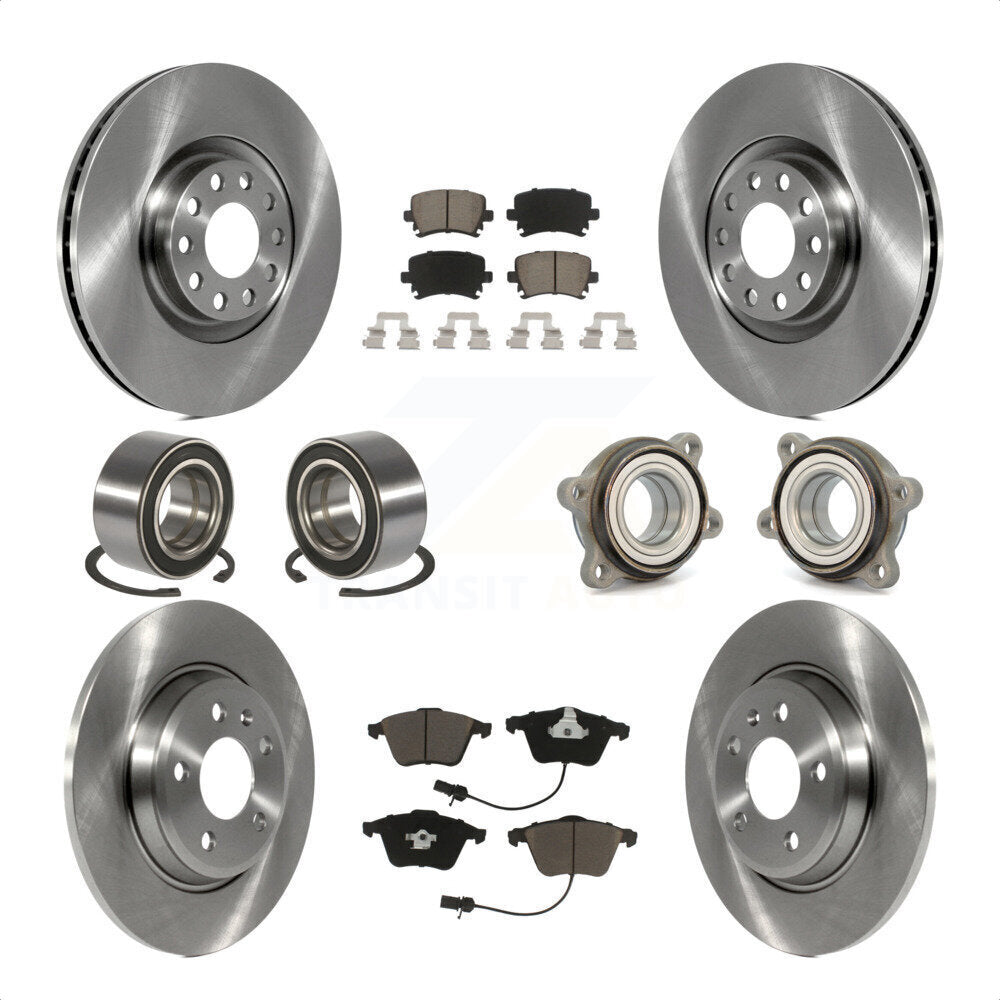 Front Rear Wheel Hub Bearings Assembly Disc Brake Rotors And Ceramic Pads Shoes Kit (10Pc) For 2009 Audi A4 Quattro Convertible With 300mm Diameter Rotor KBB-119646 by Transit Auto