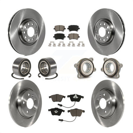 Front Rear Wheel Hub Bearings Assembly Disc Brake Rotors And Ceramic Pads Shoes Kit (10Pc) For 2009 Audi A4 Quattro Convertible With 300mm Diameter Rotor KBB-119646 by Transit Auto