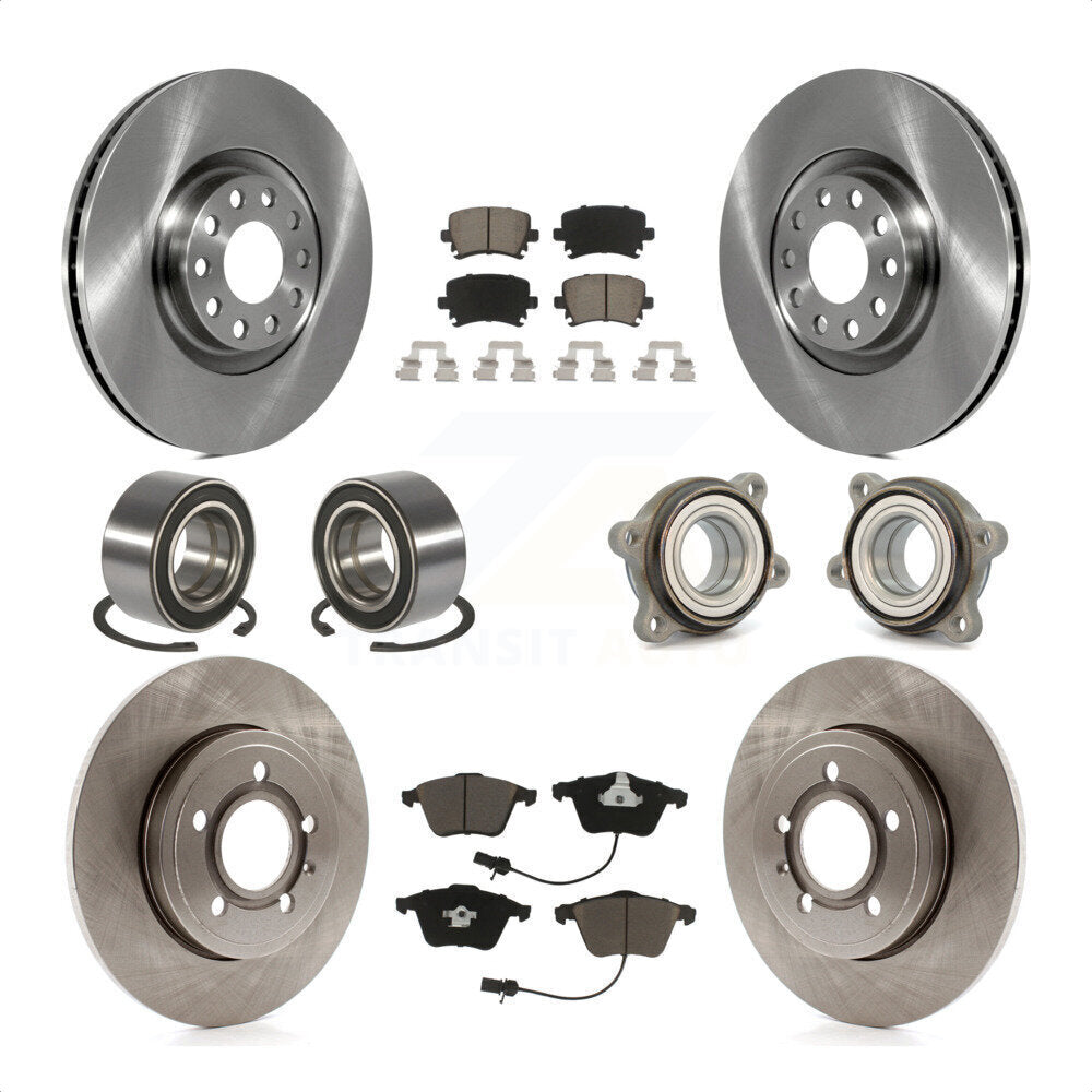 Front Rear Wheel Hub Bearings Assembly Disc Brake Rotors And Ceramic Pads Shoes Kit (10Pc) For Audi A4 Quattro KBB-119647 by Transit Auto