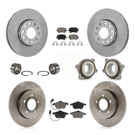 Front Rear Wheel Hub Bearings Assembly Disc Brake Rotors And Ceramic Pads Shoes Kit (10Pc) For 2005-2006 Audi A4 Quattro With 288mm Diameter Rotor KBB-119650 by Transit Auto