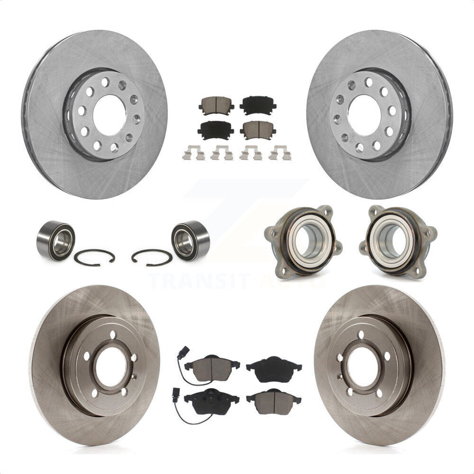 Front Rear Wheel Hub Bearings Assembly Disc Brake Rotors And Ceramic Pads Shoes Kit (10Pc) For 2005-2006 Audi A4 Quattro With 288mm Diameter Rotor KBB-119650 by Transit Auto