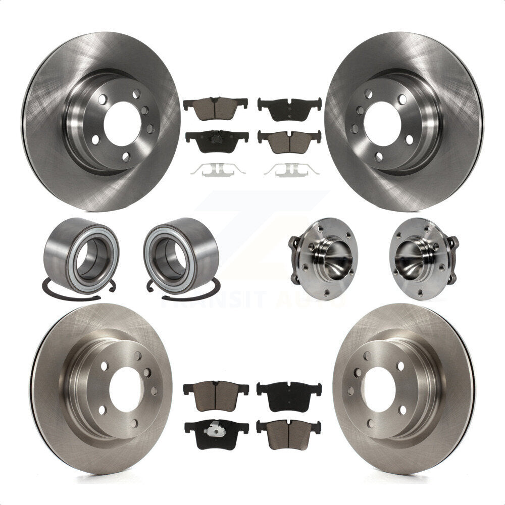 Front Rear Wheel Hub Bearing Assembly Disc Brake Rotors And Ceramic Pads Shoes Kit (10Pc) For 2012 BMW 328i Sedan with 2.0L Without Blue Painted Calipers With M Sport Package KBB-119720 by Transit Auto
