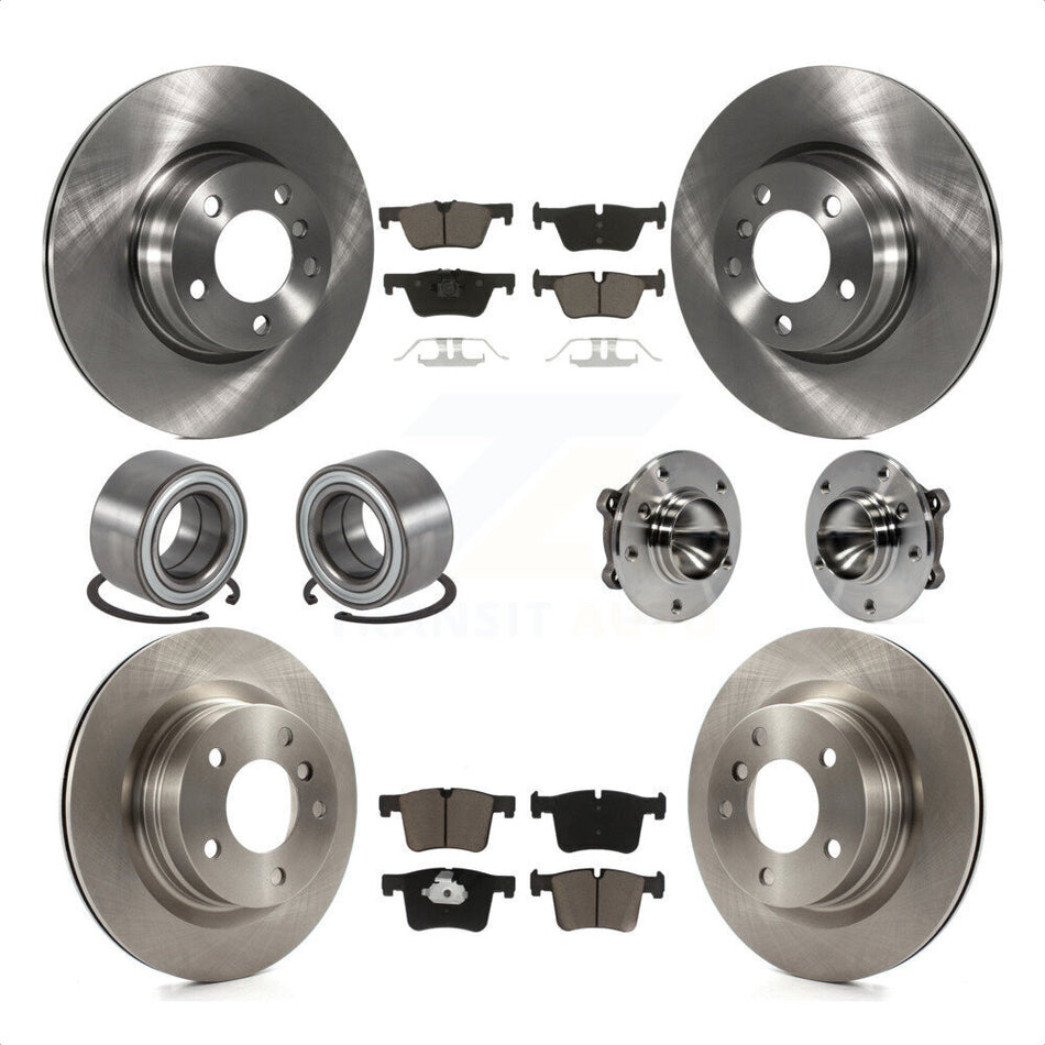 Front Rear Wheel Hub Bearing Assembly Disc Brake Rotors And Ceramic Pads Shoes Kit (10Pc) For 2012 BMW 328i Sedan with 2.0L Without Blue Painted Calipers With M Sport Package KBB-119720 by Transit Auto