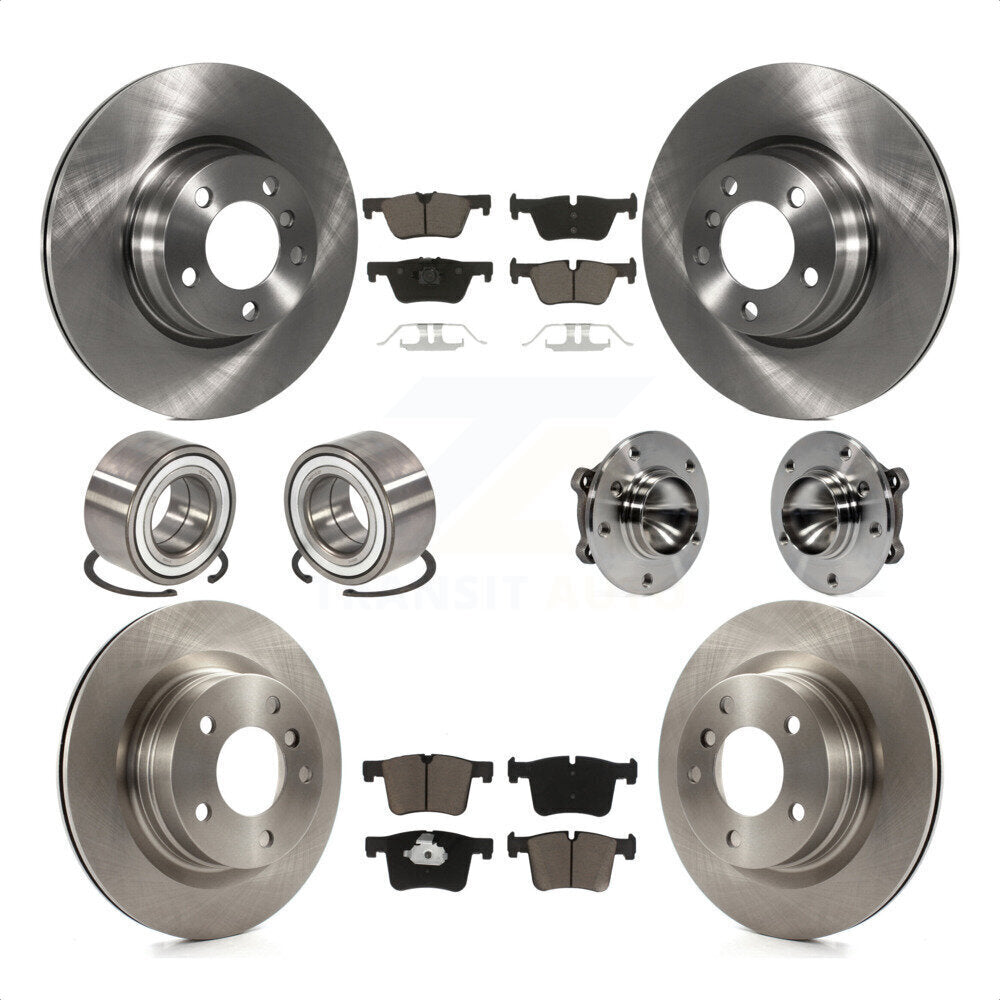 Front Rear Wheel Hub Bearing Disc Brake Rotor And Ceramic Pad Shoe Kit (10Pc) For 2012 BMW 328i Convertible Wagon with 2.0L Without Blue Painted Calipers With M Sport Package KBB-119721 by Transit Auto