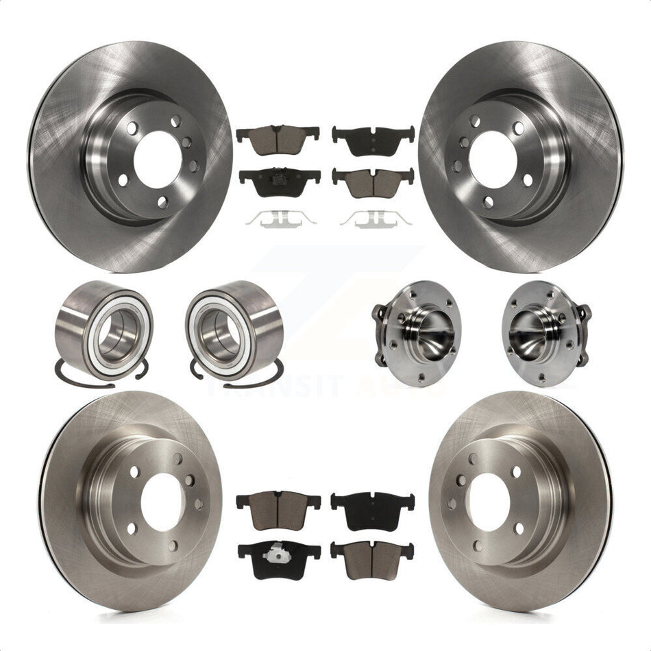 Front Rear Wheel Hub Bearing Disc Brake Rotor And Ceramic Pad Shoe Kit (10Pc) For 2012 BMW 328i Convertible Wagon with 2.0L Without Blue Painted Calipers With M Sport Package KBB-119721 by Transit Auto
