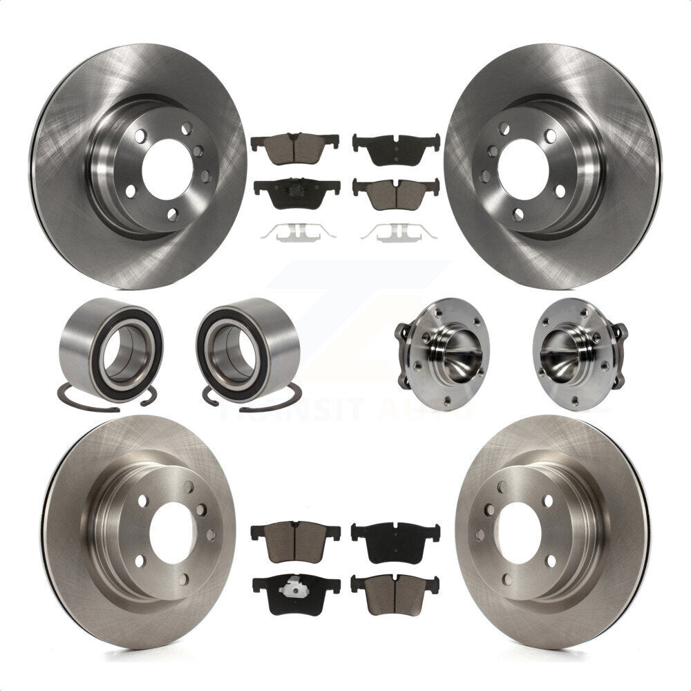 Front Rear Wheel Hub Bearing Assembly Disc Brake Rotors And Ceramic Pads Shoes Kit (10Pc) For 2012 BMW 328i Coupe with 2.0L Without Blue Painted Calipers With M Sport Package KBB-119722 by Transit Auto