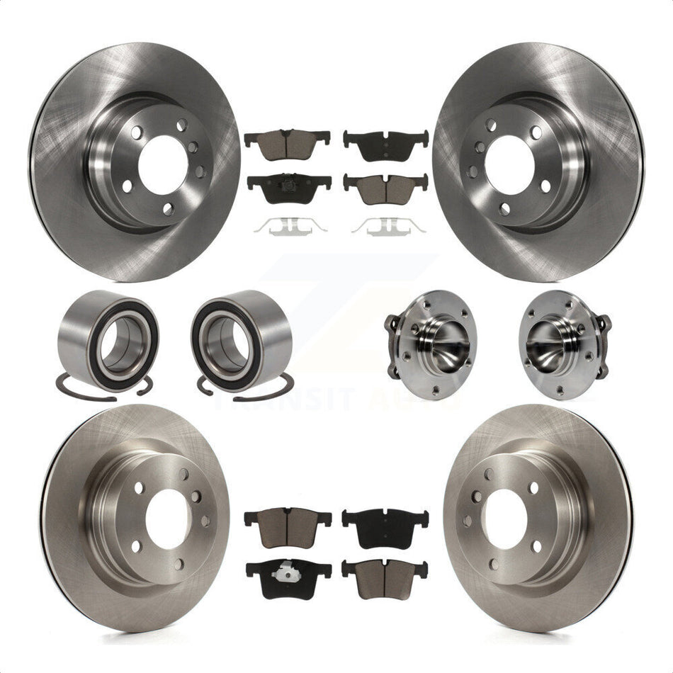 Front Rear Wheel Hub Bearing Assembly Disc Brake Rotors And Ceramic Pads Shoes Kit (10Pc) For 2012 BMW 328i Coupe with 2.0L Without Blue Painted Calipers With M Sport Package KBB-119722 by Transit Auto