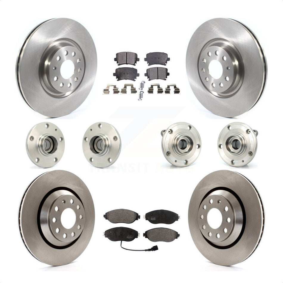 Front Rear Hub Bearings Assembly Disc Brake Rotors And Semi-Metallic Pads Kit (10Pc) For 2016 Volkswagen CC AWD KBB-119743 by Transit Auto