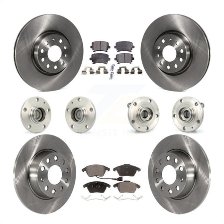 Front Rear Hub Bearings Assembly Disc Brake Rotors And Semi-Metallic Pads Kit (10Pc) For 2011 Volkswagen GTI With 32mm bearing KBB-119748 by Transit Auto