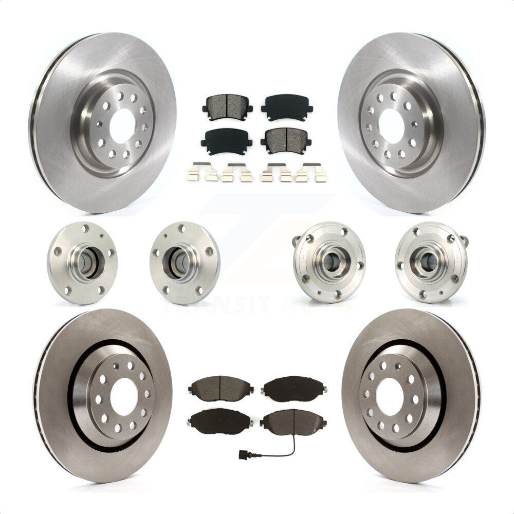 Front Rear Hub Bearings Assembly Disc Brake Rotors And Semi-Metallic Pads Kit (10Pc) For 2016 Volkswagen CC AWD KBB-119782 by Transit Auto