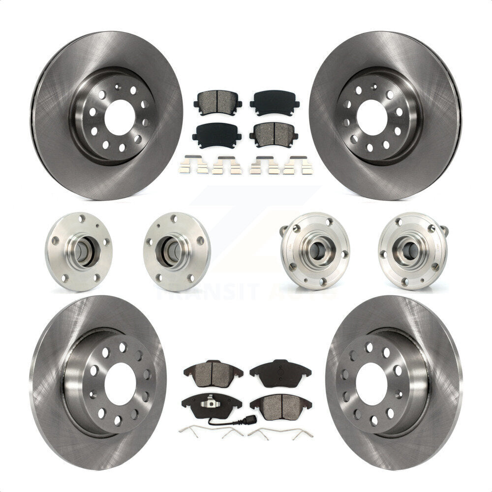 Front Rear Hub Bearings Assembly Disc Brake Rotors And Semi-Metallic Pads Kit (10Pc) For 2011 Volkswagen GTI With 32mm bearing KBB-119783 by Transit Auto
