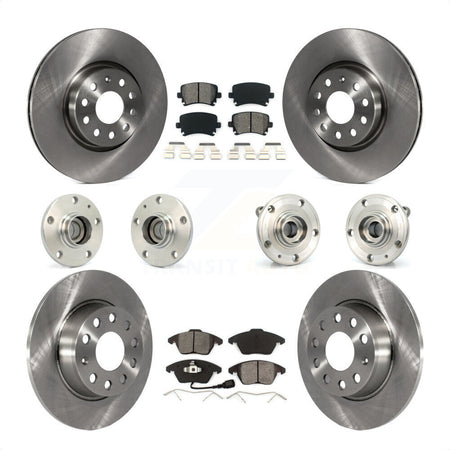 Front Rear Hub Bearings Assembly Disc Brake Rotors And Semi-Metallic Pads Kit (10Pc) For 2011 Volkswagen GTI With 32mm bearing KBB-119783 by Transit Auto