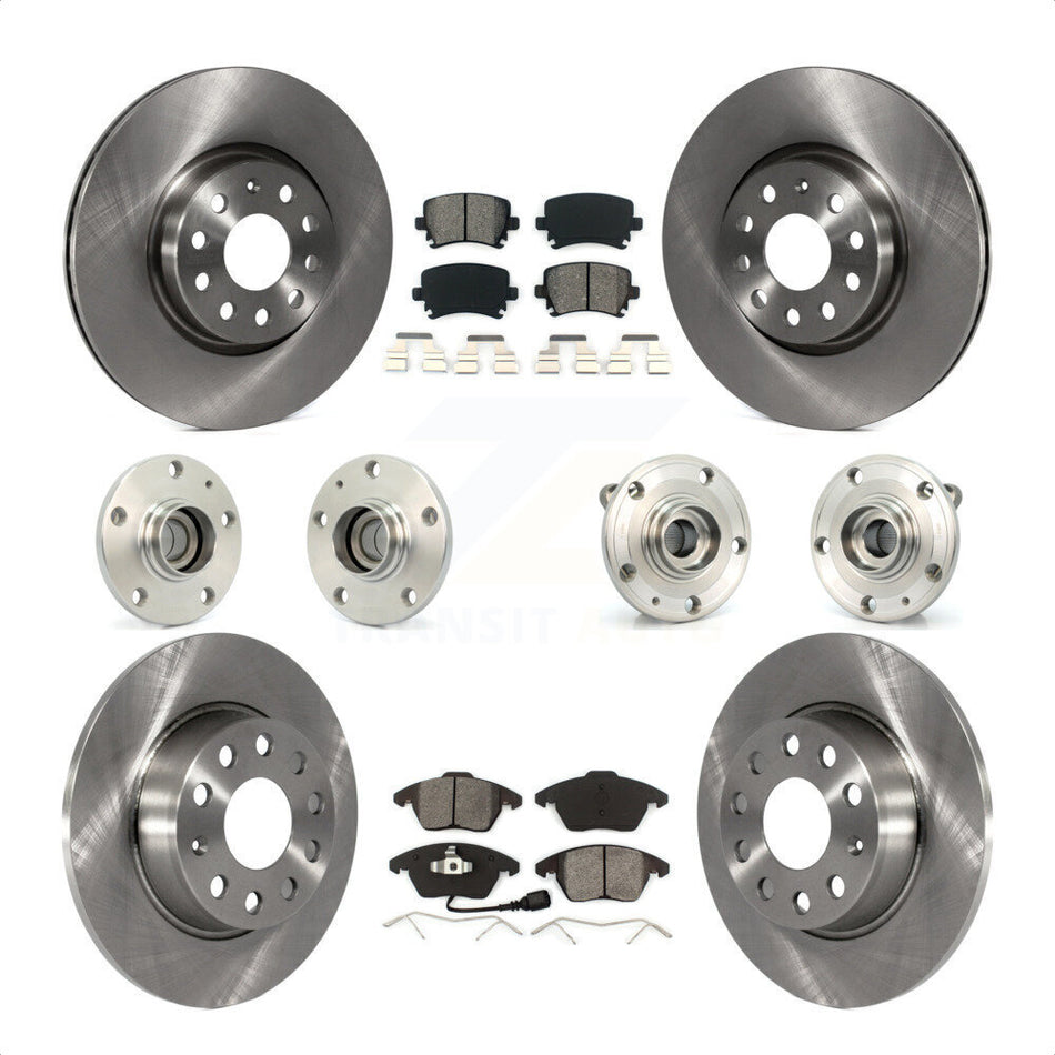 Front Rear Hub Bearings Assembly Disc Brake Rotors And Semi-Metallic Pads Kit (10Pc) For 2011 Volkswagen GTI With 32mm bearing KBB-119783 by Transit Auto