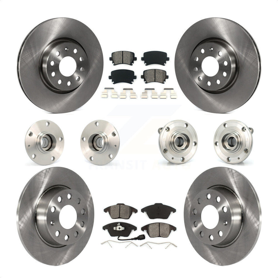 Front Rear Hub Bearings Assembly Disc Brake Rotors And Semi-Metallic Pads Kit (10Pc) For 2011 Volkswagen GTI With 30mm bearing KBB-119784 by Transit Auto