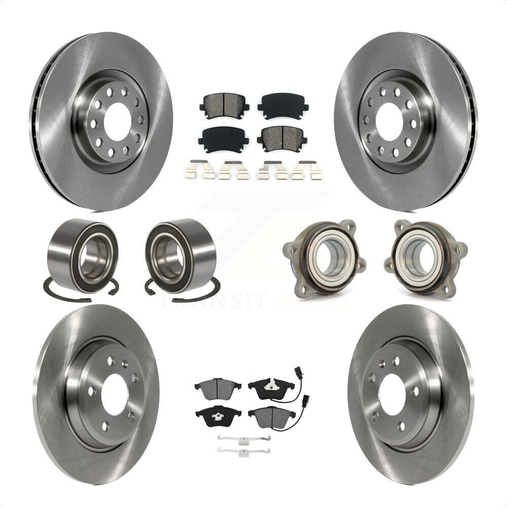 Front Rear Wheel Hub Bearings Assembly Disc Brake Rotors And Semi-Metallic Pads Shoes Kit (10Pc) For 2009 Audi A4 Quattro Convertible With 300mm Diameter Rotor KBB-119791 by Transit Auto