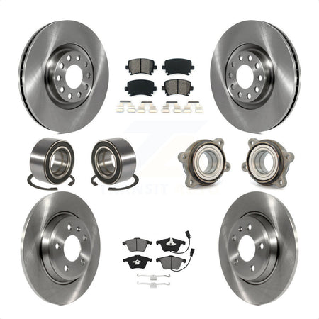 Front Rear Wheel Hub Bearings Assembly Disc Brake Rotors And Semi-Metallic Pads Shoes Kit (10Pc) For 2009 Audi A4 Quattro Convertible With 300mm Diameter Rotor KBB-119791 by Transit Auto