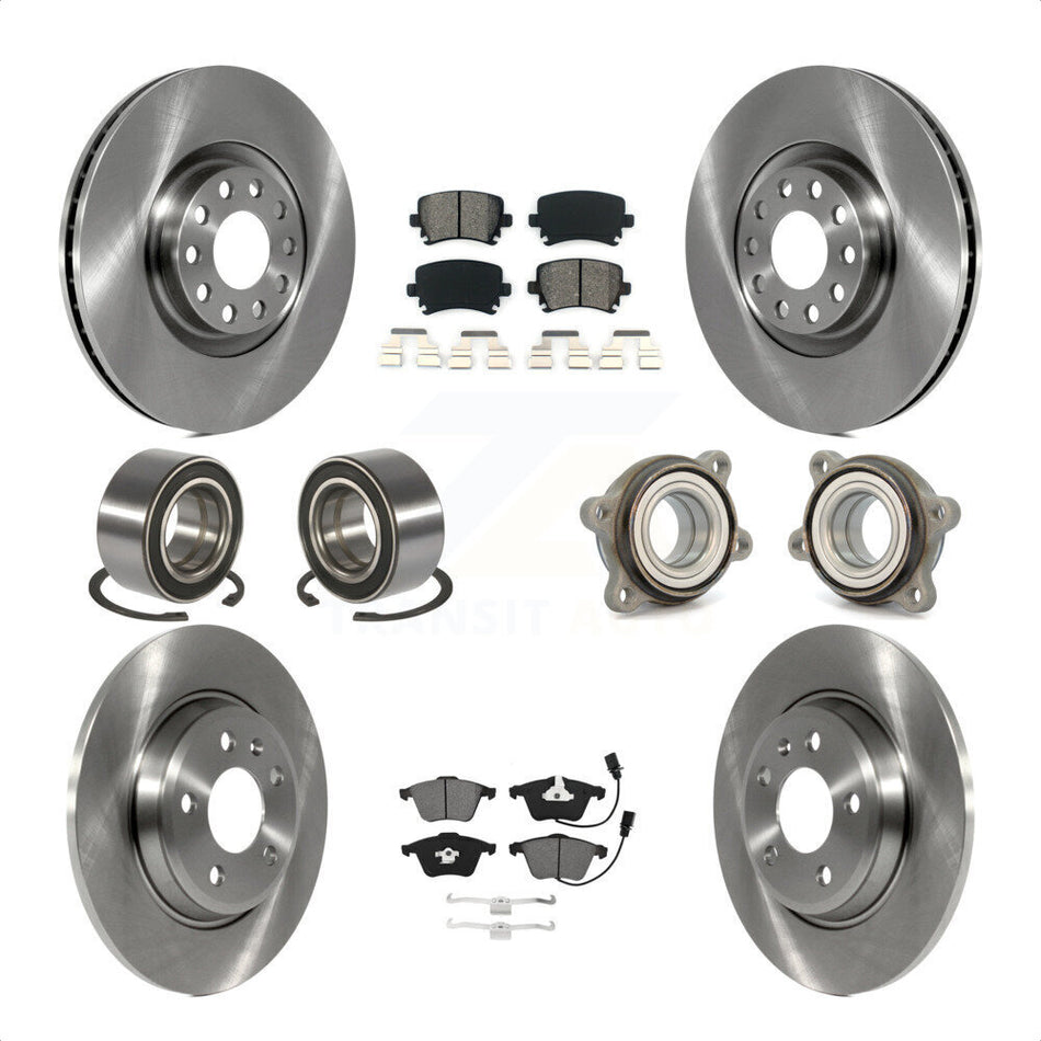 Front Rear Wheel Hub Bearings Assembly Disc Brake Rotors And Semi-Metallic Pads Shoes Kit (10Pc) For 2009 Audi A4 Quattro Convertible With 300mm Diameter Rotor KBB-119791 by Transit Auto