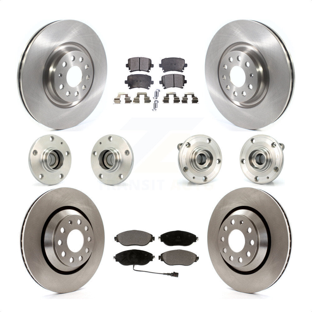Front Rear Hub Bearings Assembly Disc Brake Rotors And Ceramic Pads Kit (10Pc) For 2016 Volkswagen CC AWD KBB-119800 by Transit Auto
