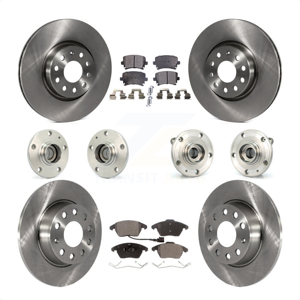 Front Rear Hub Bearings Assembly Disc Brake Rotors And Ceramic Pads Kit (10Pc) For 2011 Volkswagen GTI With 32mm bearing KBB-119803 by Transit Auto