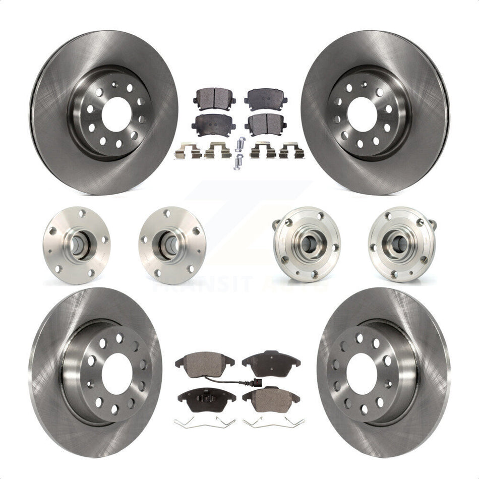 Front Rear Hub Bearings Assembly Disc Brake Rotors And Ceramic Pads Kit (10Pc) For 2011 Volkswagen GTI With 30mm bearing KBB-119804 by Transit Auto