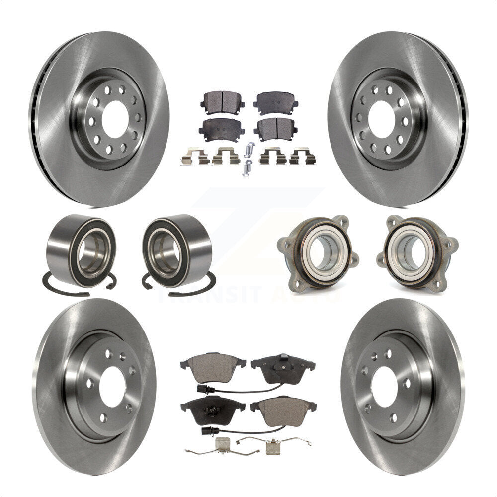 Front Rear Wheel Hub Bearings Assembly Disc Brake Rotors And Ceramic Pads Shoes Kit (10Pc) For 2009 Audi A4 Quattro Convertible With 300mm Diameter Rotor KBB-119815 by Transit Auto