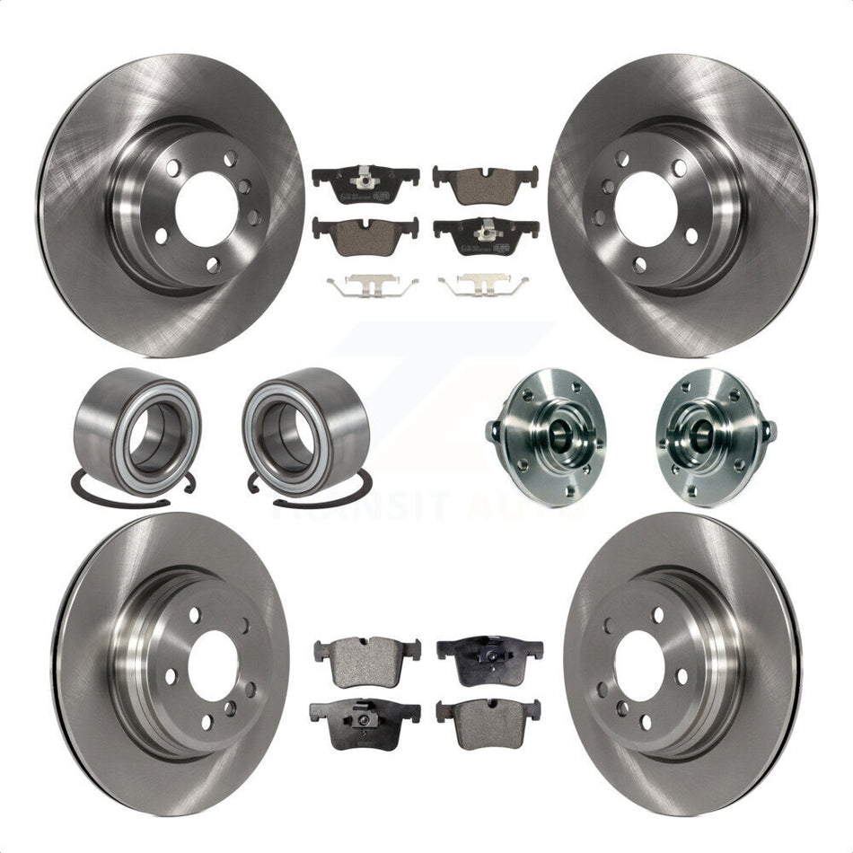 Front Rear Wheel Hub Bearings Assembly Disc Brake Rotors And Ceramic Pads Shoes Kit (10Pc) For 2015 BMW 328i xDrive Without Blue Painted Calipers With M Sport Package KBB-119818 by Transit Auto