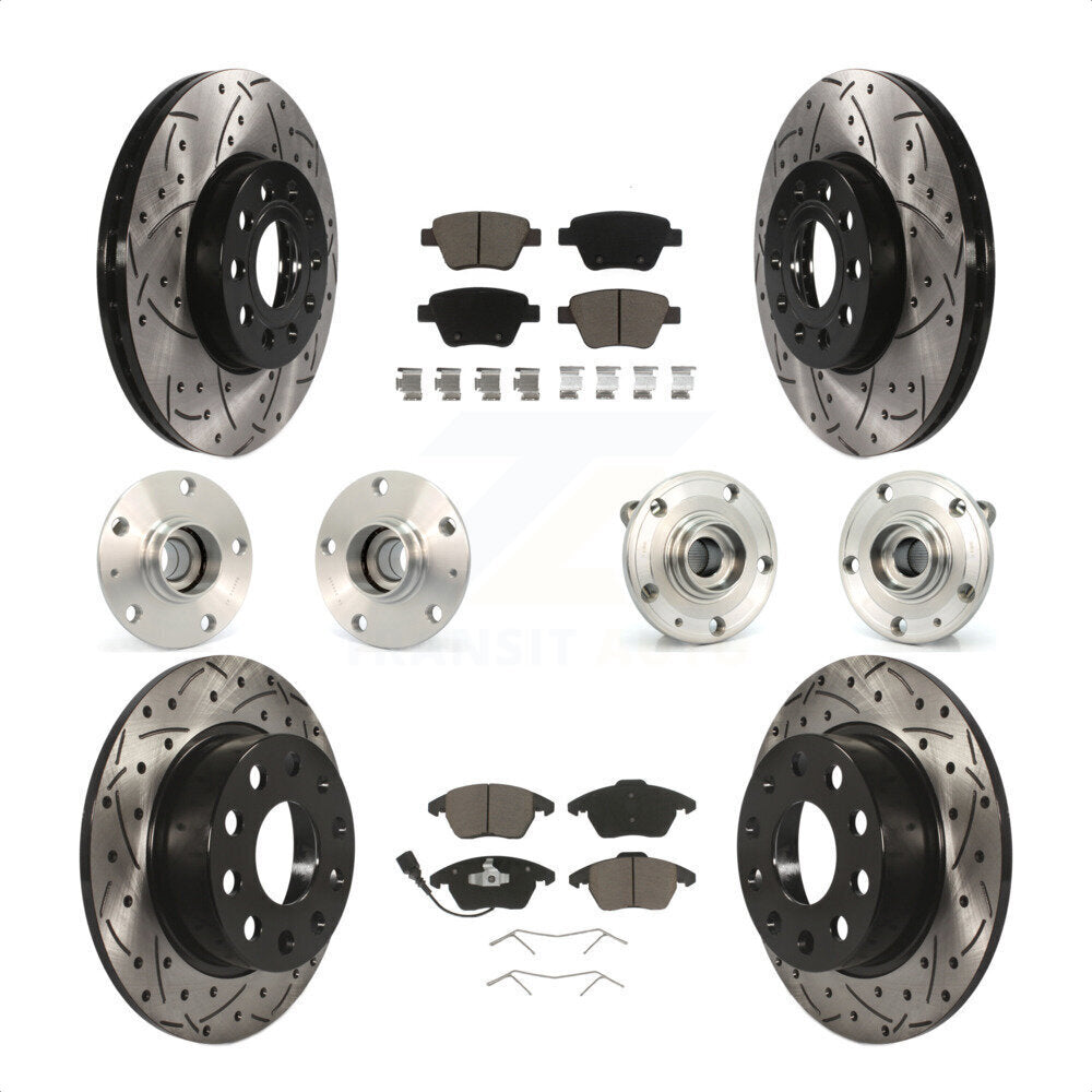 Front Rear Hub Bearings Assembly Coated Disc Brake Rotors And Ceramic Pads Kit (10Pc) For 2013 Volkswagen Beetle 2.5L With 253mm Diameter Rotor KBB-119830 by Transit Auto
