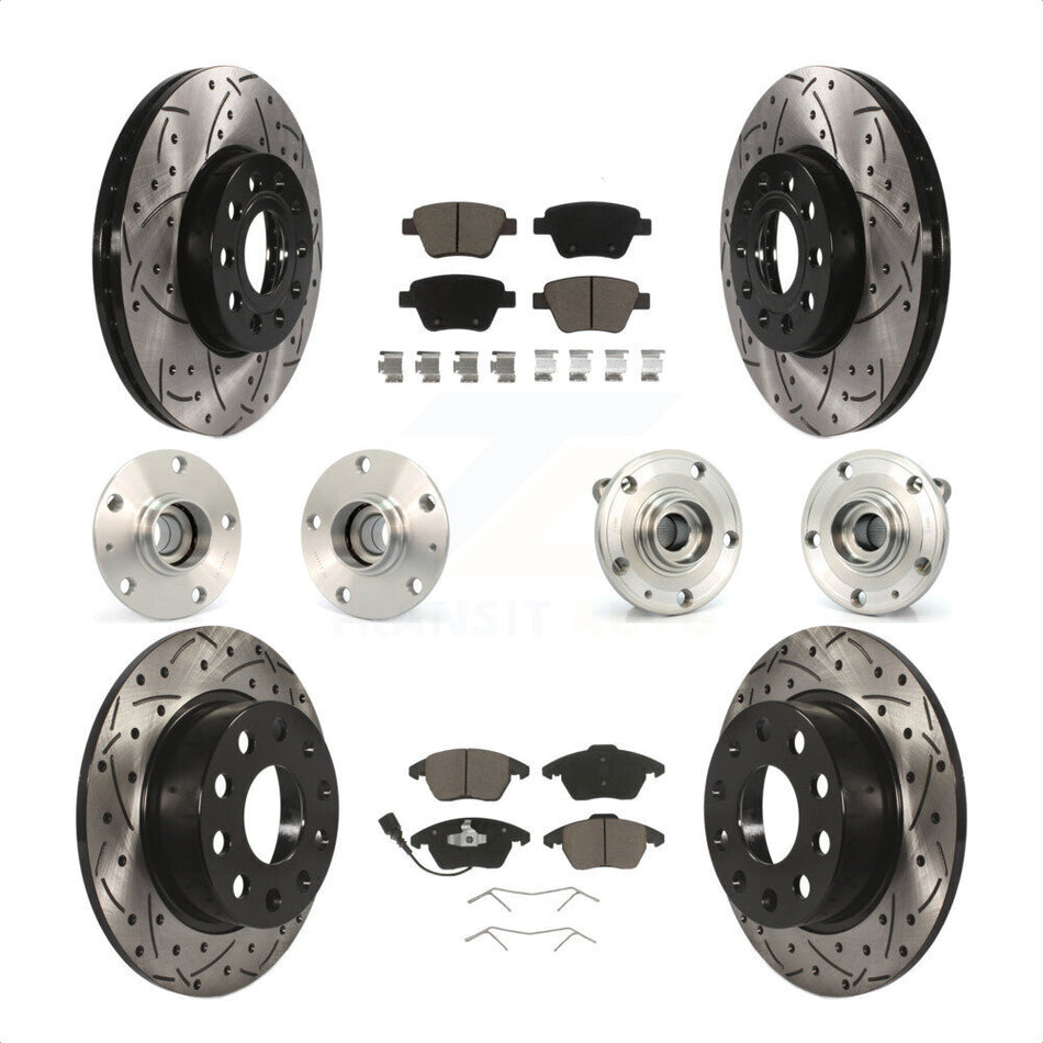 Front Rear Hub Bearings Assembly Coated Disc Brake Rotors And Ceramic Pads Kit (10Pc) For 2013 Volkswagen Beetle 2.5L With 253mm Diameter Rotor KBB-119830 by Transit Auto