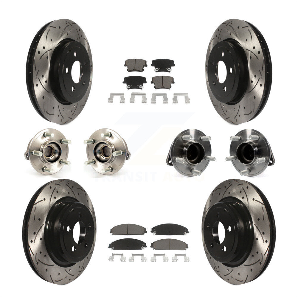 Front Rear Hub Bearings Assembly Coated Disc Brake Rotors And Ceramic Pads Kit (10Pc) For 2012-2013 Dodge Charger R T SE with RWD 5.7L With Police Package KBB-119855 by Transit Auto