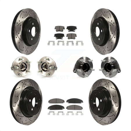 Front Rear Hub Bearings Assembly Coated Disc Brake Rotors And Ceramic Pads Kit (10Pc) For 2012-2013 Dodge Charger R T SE with RWD 5.7L With Police Package KBB-119855 by Transit Auto