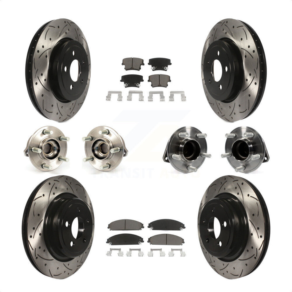 Front Rear Hub Bearings Assembly Coated Disc Brake Rotors And Ceramic Pads Kit (10Pc) For 2012-2013 Dodge Charger R T SE with RWD 5.7L With Police Package KBB-119855 by Transit Auto