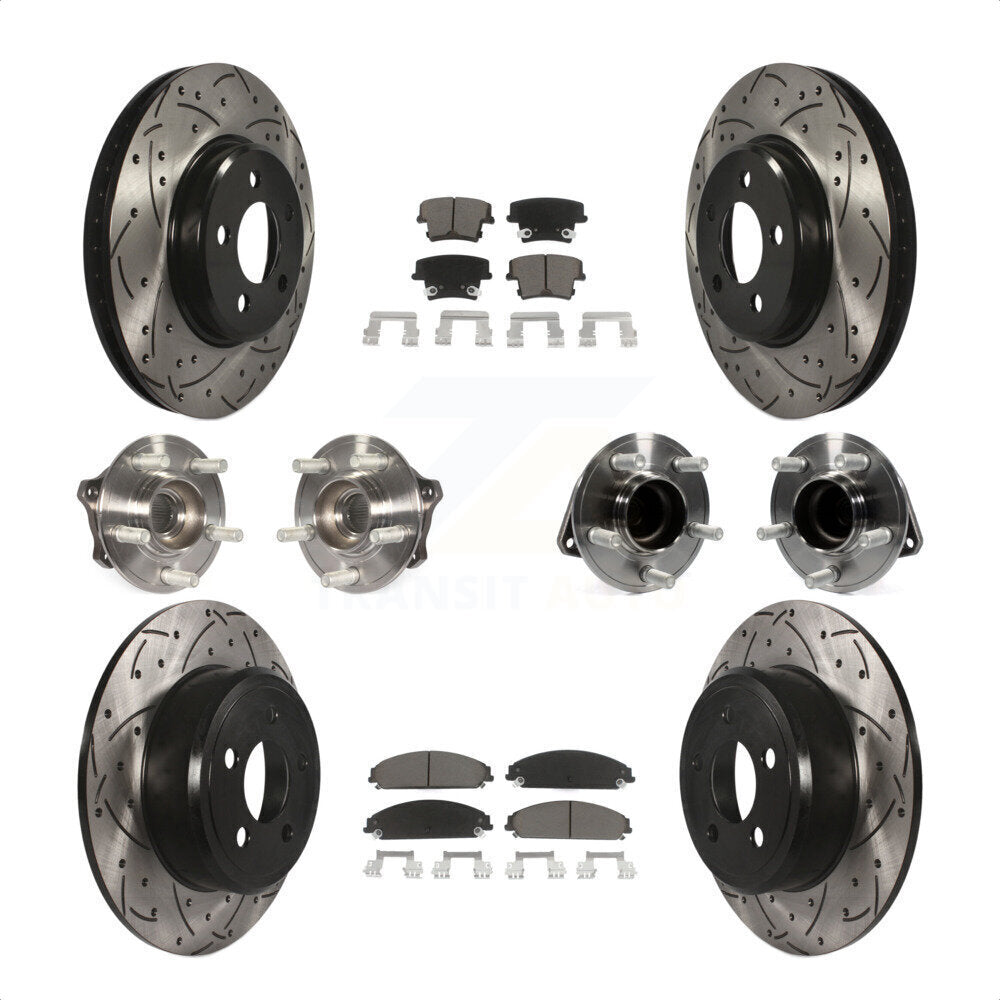 Front Rear Hub Bearings Assembly Coated Disc Brake Rotors And Ceramic Pads Kit (10Pc) For 2019-2020 Chrysler 300 RWD with 5.7L KBB-119856 by Transit Auto