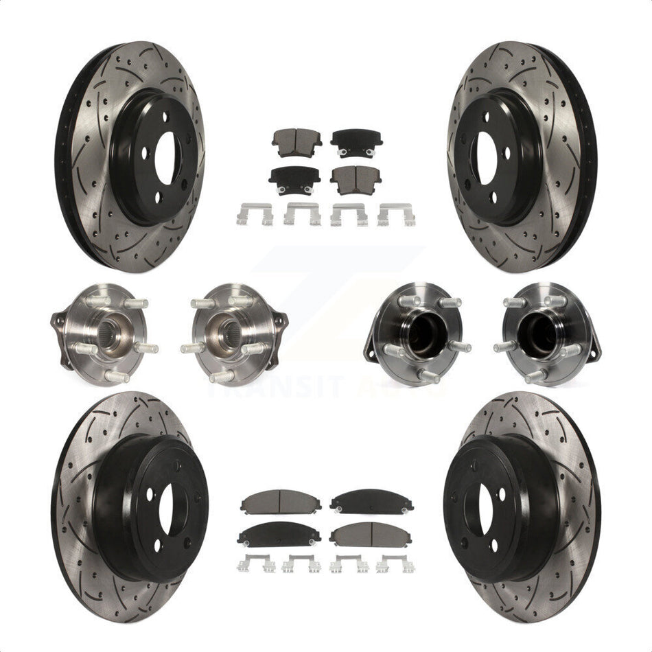 Front Rear Hub Bearings Assembly Coated Disc Brake Rotors And Ceramic Pads Kit (10Pc) For 2019-2020 Chrysler 300 RWD with 5.7L KBB-119856 by Transit Auto