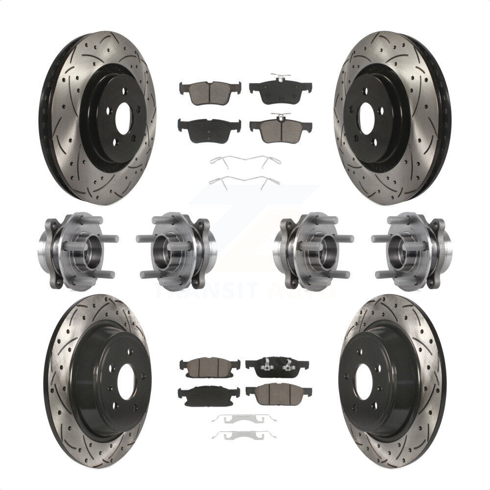 Front Rear Hub Bearings Assembly Coated Disc Brake Rotors And Ceramic Pads Kit (10Pc) For 2017 Lincoln MKX AWD With 14mm Wheel Lugs KBB-119870 by Transit Auto