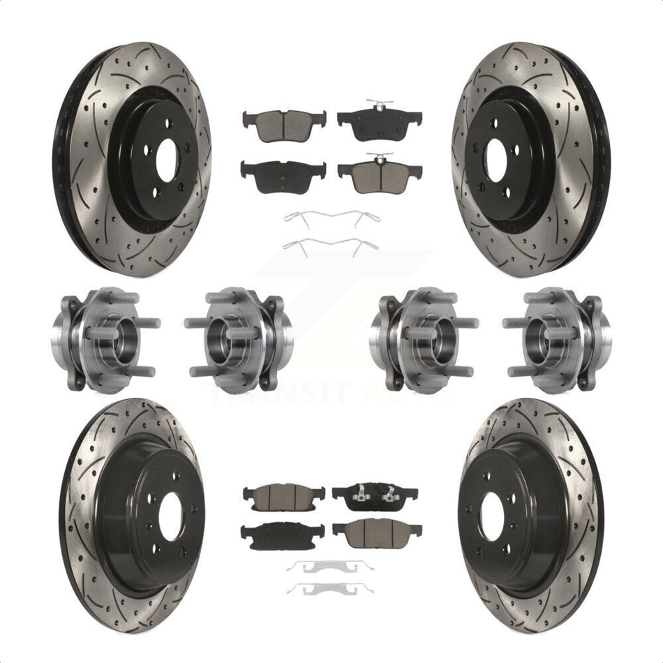 Front Rear Hub Bearings Assembly Coated Disc Brake Rotors And Ceramic Pads Kit (10Pc) For 2017 Lincoln MKX AWD With 14mm Wheel Lugs KBB-119870 by Transit Auto