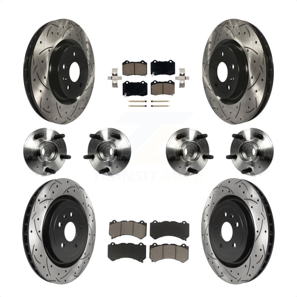 Front Rear Hub Bearings Assembly Coated Disc Brake Rotors And Ceramic Pads Kit (10Pc) For 2014 Chevrolet Camaro ZL1 KBB-119906 by Transit Auto