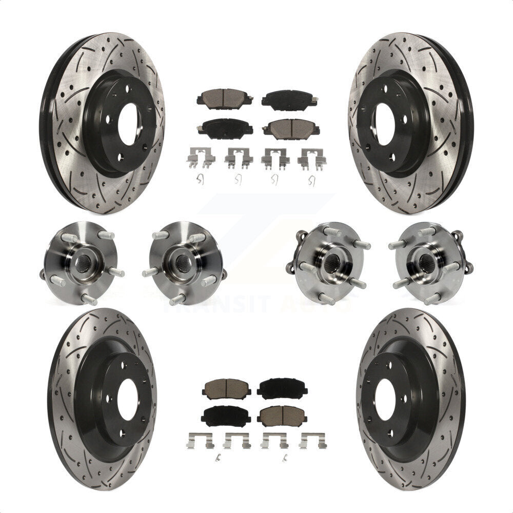 Front Rear Hub Bearings Assembly Coated Disc Brake Rotors And Ceramic Pads Kit (10Pc) For 2015 Mazda CX-5 AWD With Electric Parking KBB-119963 by Transit Auto