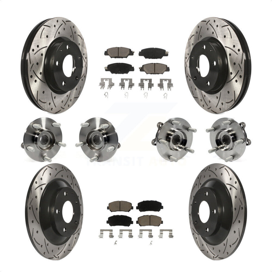Front Rear Hub Bearings Assembly Coated Disc Brake Rotors And Ceramic Pads Kit (10Pc) For 2015 Mazda CX-5 AWD With Electric Parking KBB-119963 by Transit Auto