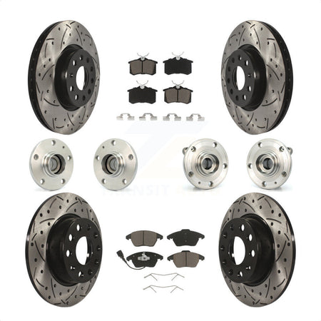 Front Rear Hub Bearings Assembly Coated Disc Brake Rotors And Ceramic Pads Kit (10Pc) For 2014 Volkswagen Beetle R-Line GSR with 2.0L With 272mm Diameter Rotor KBB-119970 by Transit Auto