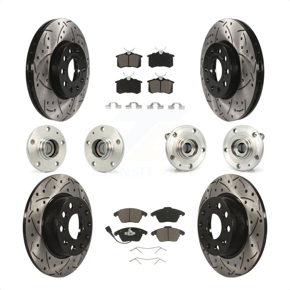 Front Rear Hub Bearings Assembly Coated Disc Brake Rotors And Ceramic Pads Kit (10Pc) For 2014 Volkswagen Beetle Sportline with 2.0L With 272mm Diameter Rotor KBB-119971 by Transit Auto