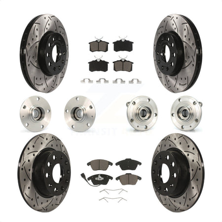 Front Rear Hub Bearings Assembly Coated Disc Brake Rotors And Ceramic Pads Kit (10Pc) For 2014 Volkswagen Beetle Base Highline Comfortline with 2.5L With 272mm Diameter Rotor KBB-119972 by Transit Auto